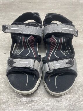 Ecco Youth Gray and Black Adjustable Strappy Sandals